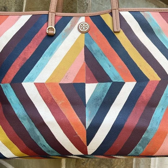 Tory Burch Chevron Leather Tote Bag. Multi-colored. - Picture 2 of 8